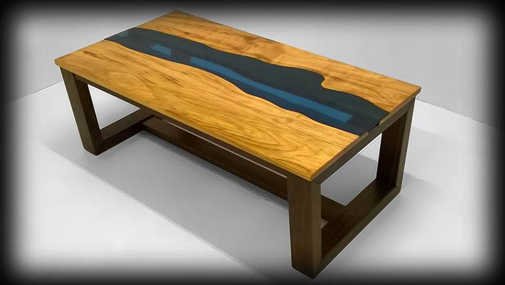 River Coffee Table: Welsh Cherry and American Black Walnut